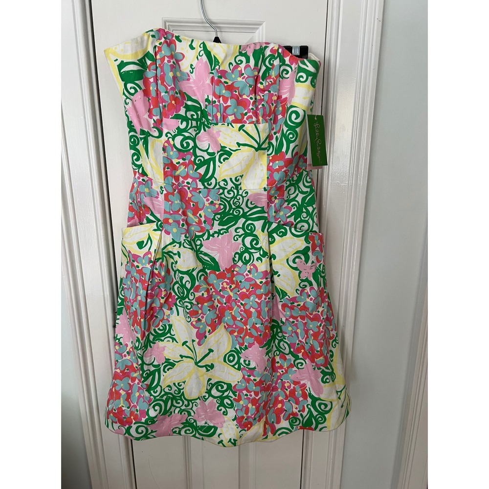 Lilly Pulitzer Blossom Dress Resort White Mariposa Floral Strapless Cotton 6 - Picture 2 of 8